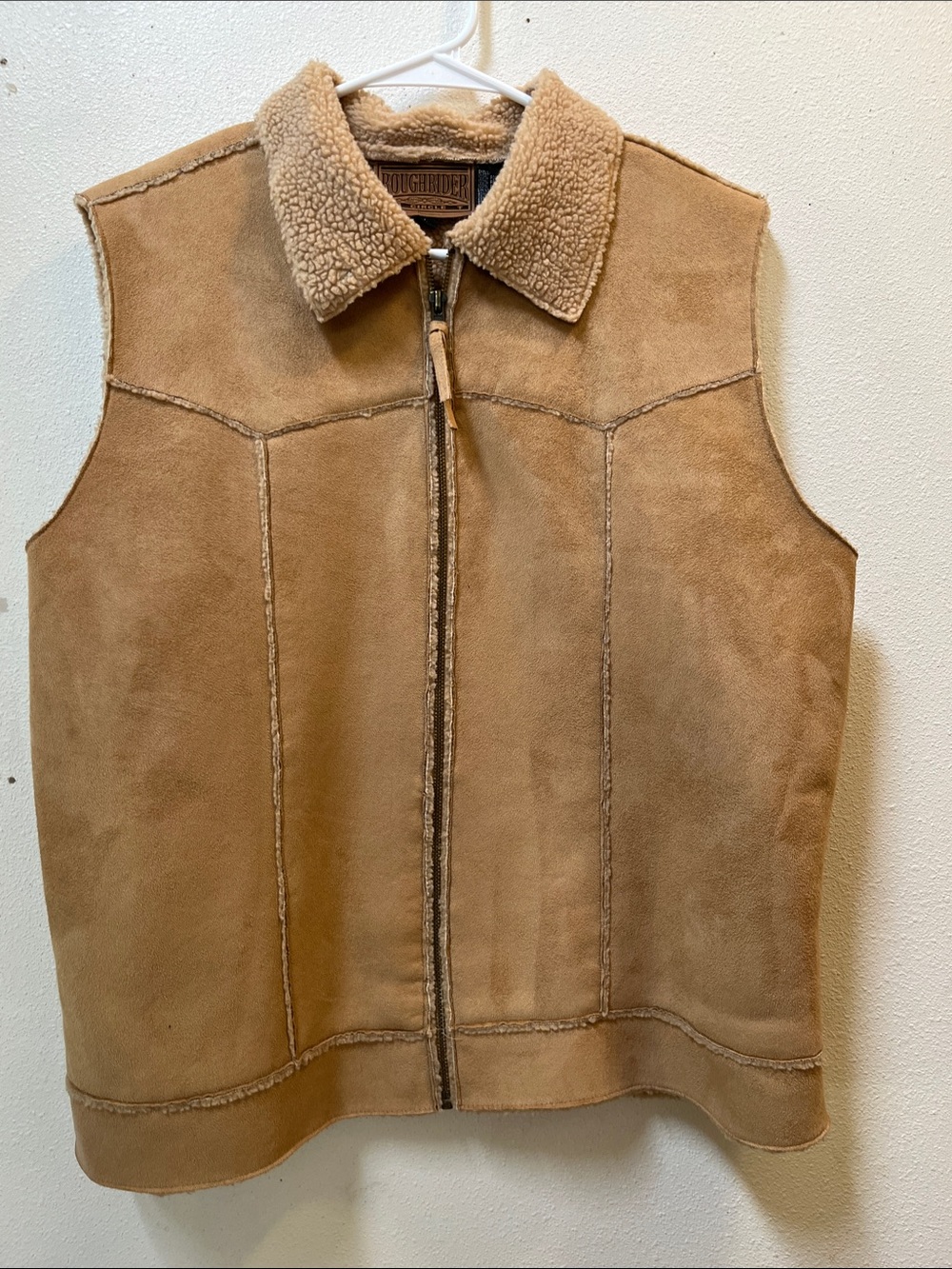 Roughrider Men's Tan Suede Sherpa-Lined Vest